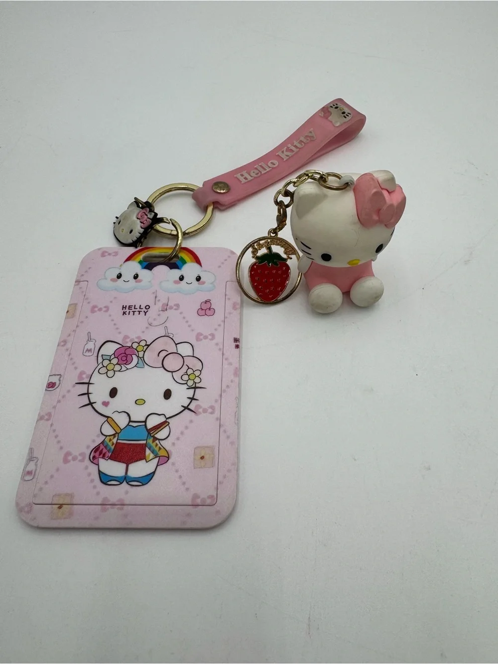 Vintage Hello Kitty Pink Keychain Charm Photo Holder Strawberry Sanrio Lot
